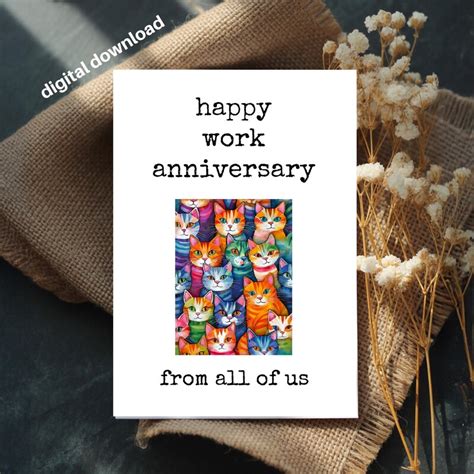 happy work anniversary card cat etsy