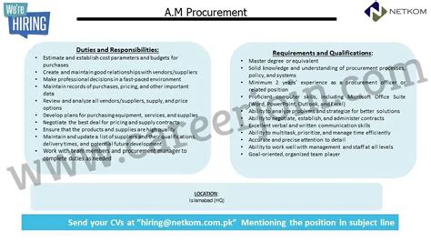 Netkom Technologies Pvt Ltd Jobs Assistant Manager Procurement