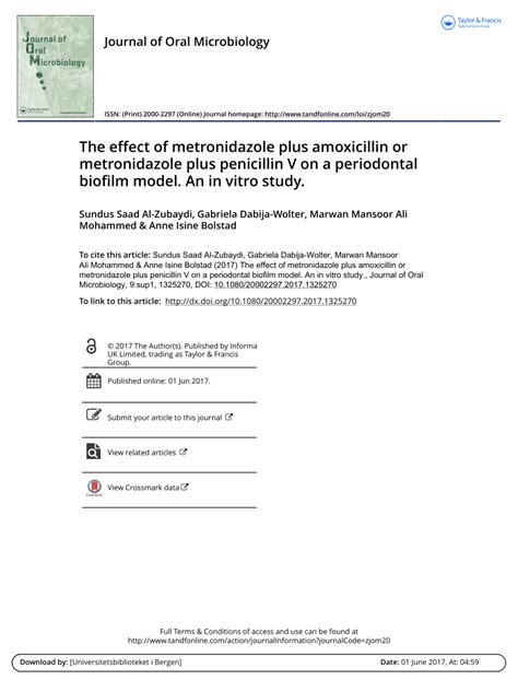 Pdf The Effect Of Metronidazole Plus Amoxicillin Or Metronidazole