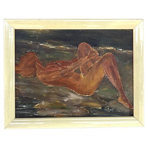 Mid Century Signed Surrealist Oil On Canvas Female Nude Painting Portrait Woman For Sale At StDibs
