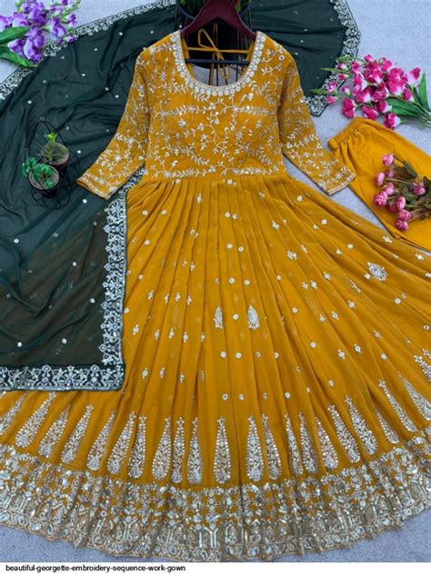 Beautiful Georgette Embroidery Sequence Work Gown