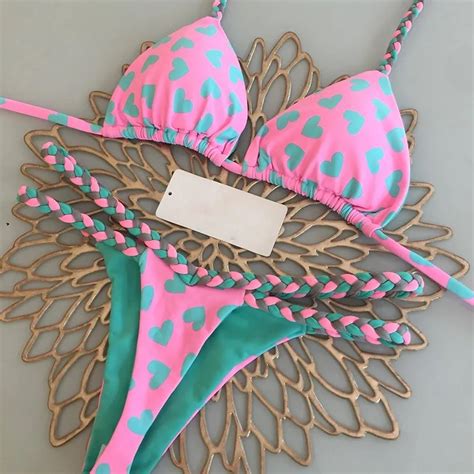 Swimsuit Women High Waist Bikini Heart Print Brazilian Swimwear Women Biquini Bathing Suit