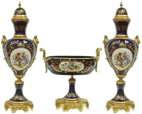 Casa Padrino Barock Keramik Vasen Set Mit Schale Dunkelblau