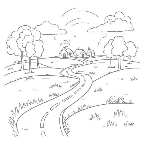 sketch   outline road   country coloring pages drawing vector