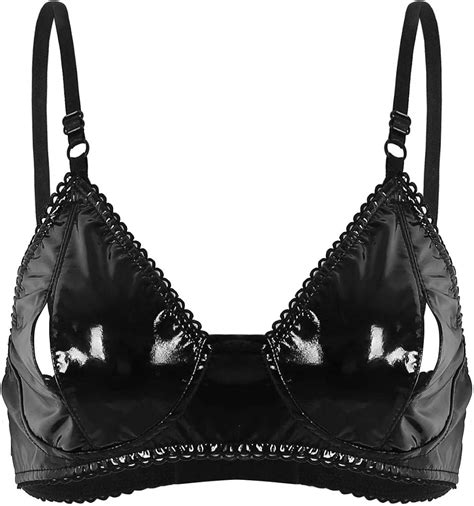 Amazon Tiaobug Women S Wet Look Pvc Leather Bra Top Wire Free Bustier Bikini Tank Tops