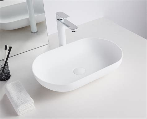 Vasque Poser O En Solid Surface Blanc Mat X X Cm