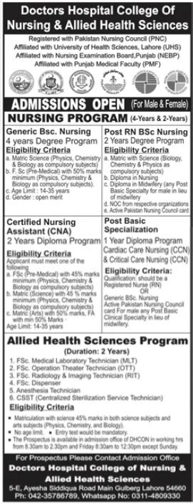 Diploma And BSN Program Admissions At Doctors Hospital College Of