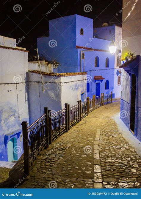 Alleys of the Blue City Chefchaouen by Night Stock Photo - Image of