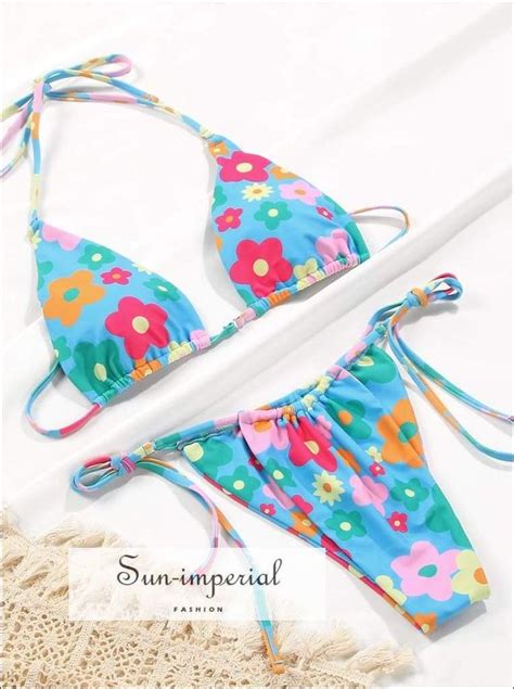 Women Blue Floral Underwire Spliced Bikini Set SUN IMPERIAL United States Floral Triangle Bikini