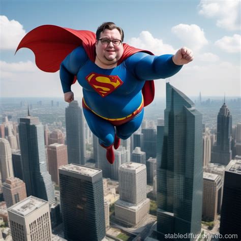 Man In Superman Costume Soaring Over City Stable Diffusion Online