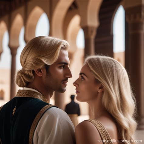 Blonde Leans Against Dark Haired Prince Stable Diffusion Online