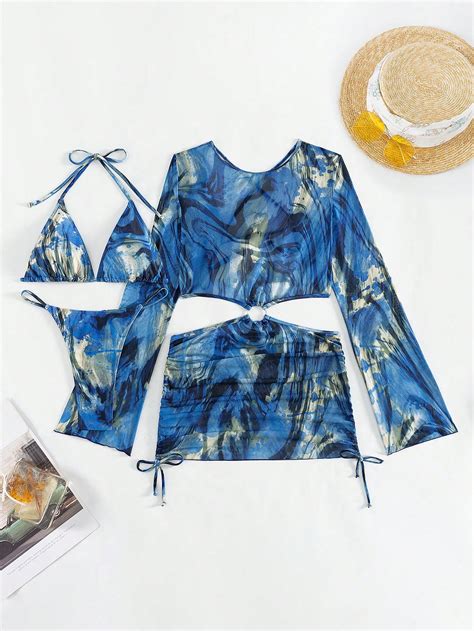 Dames Blauw Geprint Bikini Badpak Sets SHEIN Nederland