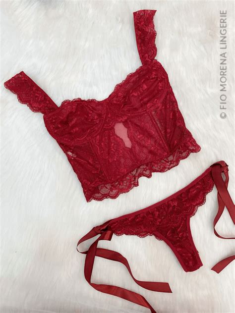 Lingerie Desir Corpete Em Sem Bojo Em Renda E Tule Vermelho Fio Morena Lingerie