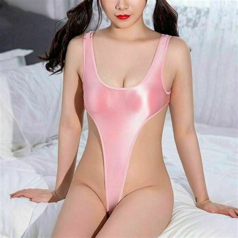 Womens Shiny Bikini High Cut Thong Leotard Bodysuit Swimwear Swimsuit