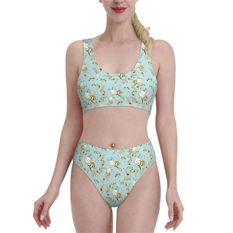 Bingfone Women S Bikini Sets Cute Honeybees Print High Waisted Two Pieces Swimsuits Small