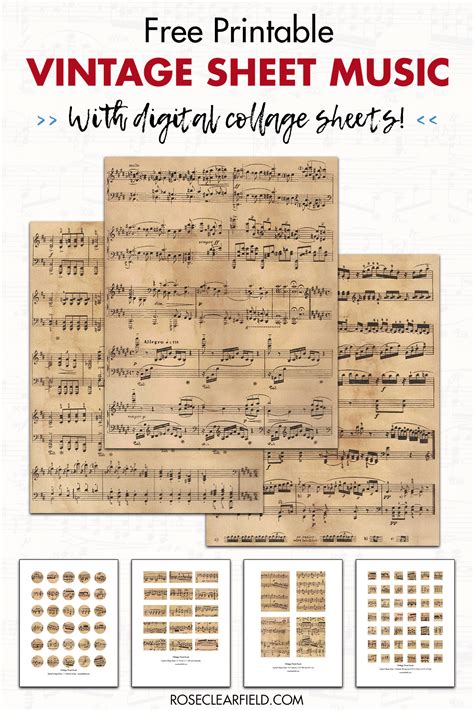 Free Printable Vintage Sheet Music [With Digital Collage Sheets] • Rose ...