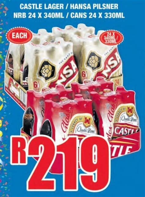 Castle Lager Hansa Pilsner NRB 24 X 340ml Cans 24 X 330ml Offer At