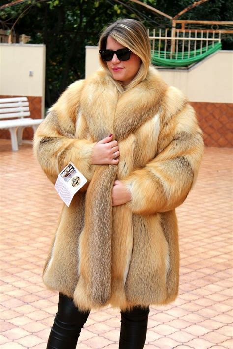 GOLD FOX FUR COAT FUCHS JACKE PELZMANTEL FOURRURE RENARD PELLICCIA