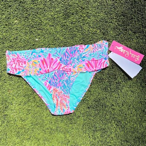 Lilly Pulitzer Swim Nwt Lilly Pulitzer Hipster Sarong Bikini Bottoms Individual Pink Blue