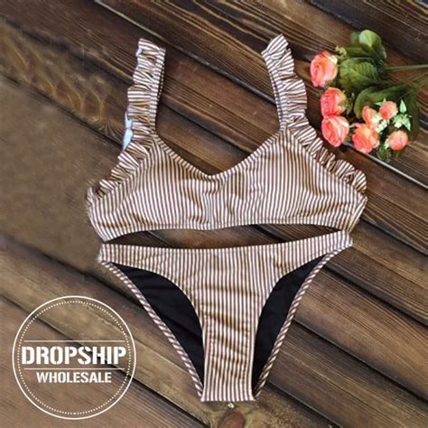 Aliexpress Buy Sexy Striped Women Bikini Set Flounce Low Waist Bikinis Summer Frilly