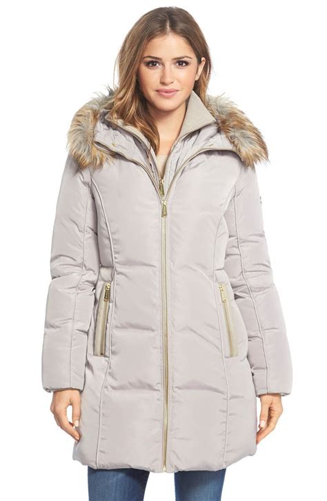 Michael Michael Kors Faux Fur Trim Hooded Down And Feather Fill Coat With Inset Bib Nordstrom