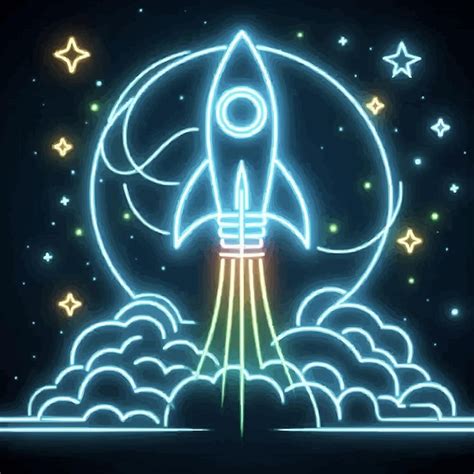 Free Vector Neon Light Glow Of Flying Rocket Ship Continuous One Line