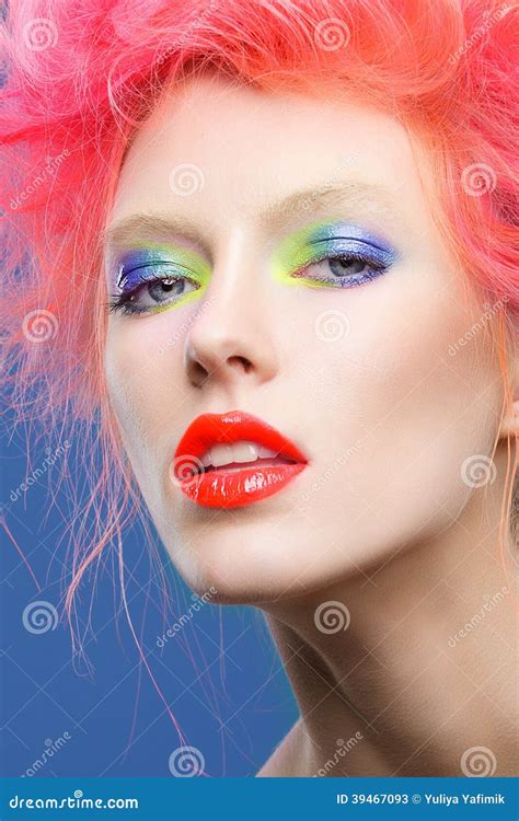 Portrait Of Beautiful Girl With Pink Hair Royalty Free Stock