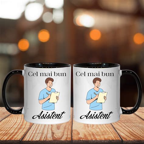 Cana personalizata - Cel mai bun Asistent! negru interior, 330 ml - eMAG.ro