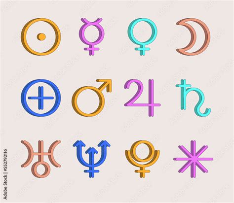 Solar system zodiac horoscope astrological thin line label linear ...