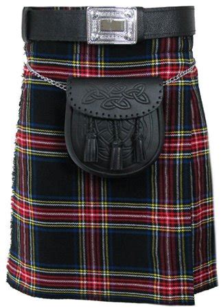 Size Black Cotton Leather Straps Kilts And Black Stewart Tartan