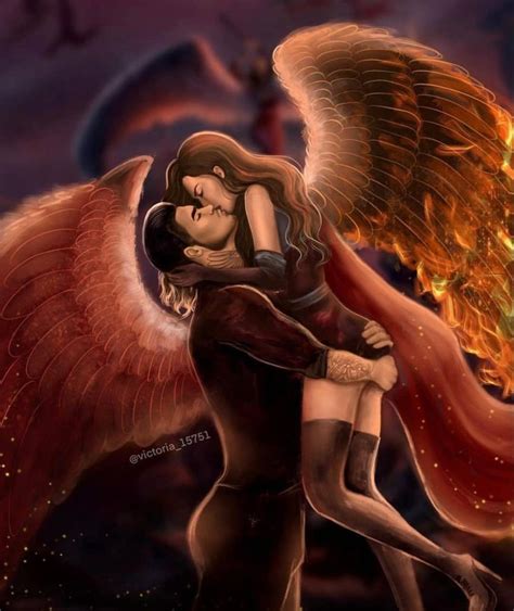 An Angel Hugging A Woman In Front Of A Fire