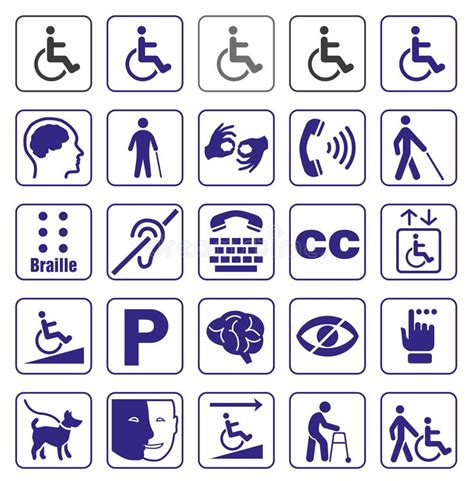 Set Of Disability Icons Or Graphic Elements With Information About