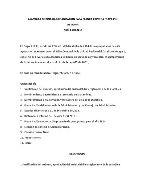 Acta Asamblea Pdf Condominio Votación