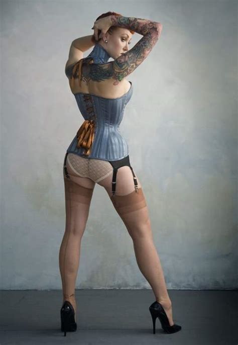 Corset Stockings High Collar Tats Porn Pic