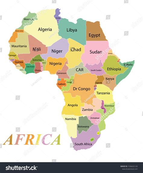 Colored Contours Continent Africa Country Borders Stock Vector (Royalty ...