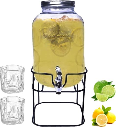 Estilo 1 galón de vidrio Mason Jar doble Bebida Dispensador de bebidas