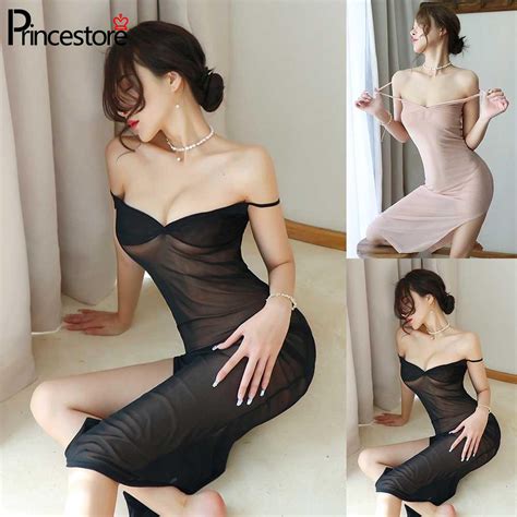 Mesh Strappy Underskirt Sleepwear Nightdress Women Split Cocktail Lingerie Long Dress Ransparent