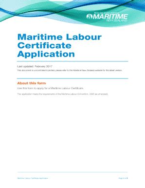 Fillable Online Maritimenz Govt Maritime Labour Certificate Application