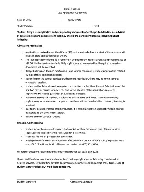 Fillable Online Late Application Agreement Fax Email Print PdfFiller