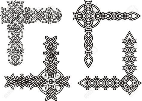 17946616 Celtic Decorative Knot Corners Black And White Stock Vector Celtic Medieval Border