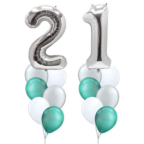 21st Birthday Balloon Silver Set 04 Giant Balloon Bouquets