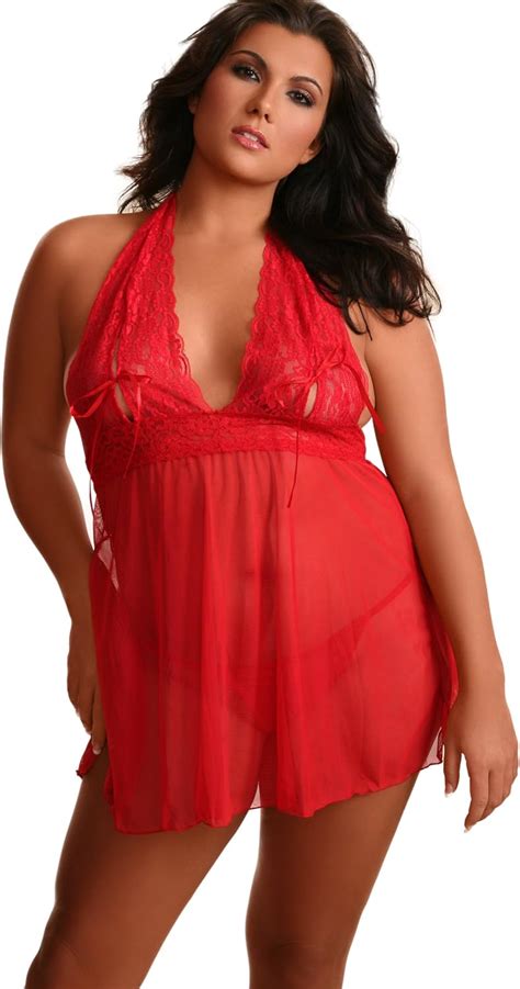 Sexy Plus Size Halter Babydoll With Tie Cups At Amazon Womens Clothing Store Babydoll Lingerie
