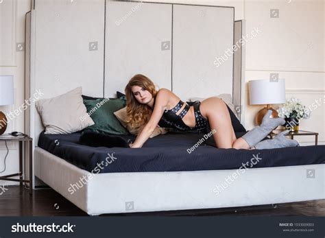 Lovely Girl Sexy Blonde Lingerie Posing Stock Photo