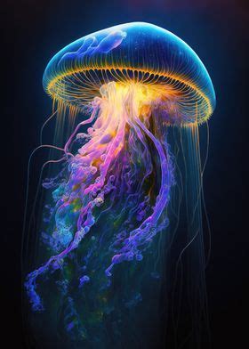 Neon Jellyfish Poster Picture Metal Print Paint By Elysia