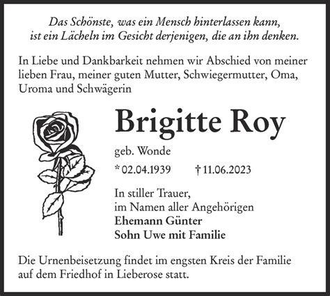 Traueranzeigen Von Brigitte Roy Lr Online Trauer De