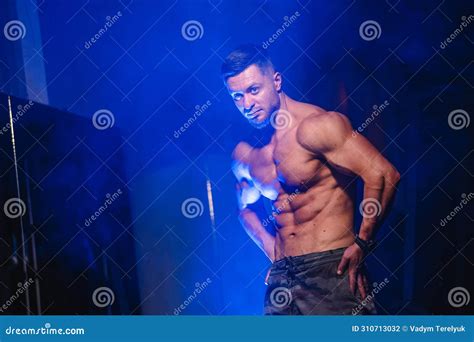 Muscular Guy With Naked Torso Posing With Hands On Waist Gym Photo Portrait Of A Handsome Man