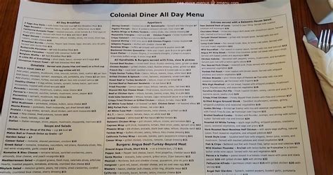 Menu at Colonial Diner-East Brunswick restaurant, East Brunswick