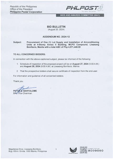Bid Bulletin With Addendum No 2024 12 Procurement Of One 1 Lot