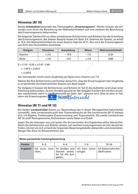 Sachrechnen Daten Und Zufall Im Fitness Check Meinunterricht