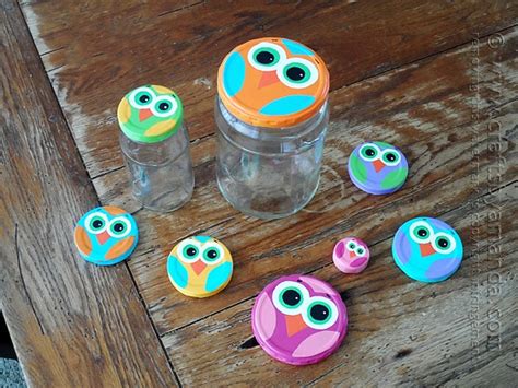 owl craft  recycled jar lids crafts  amanda